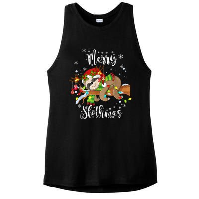 Merry Slothmas Funny Xmas Christmas Pajamas For Sloth Lovers Gift Ladies PosiCharge Tri-Blend Wicking Tank