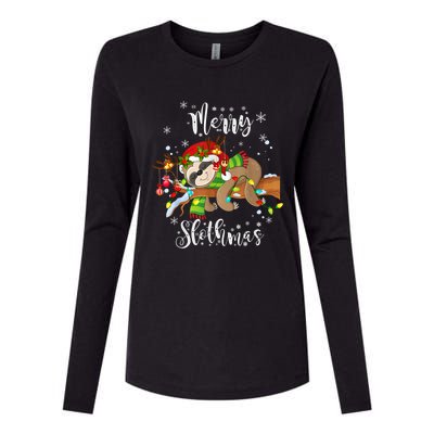 Merry Slothmas Funny Xmas Christmas Pajamas For Sloth Lovers Gift Womens Cotton Relaxed Long Sleeve T-Shirt