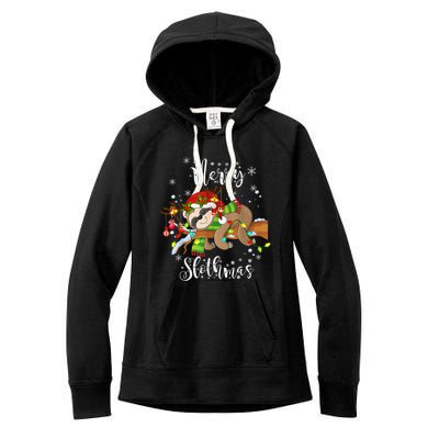 Merry Slothmas Funny Xmas Christmas Pajamas For Sloth Lovers Gift Women's Fleece Hoodie