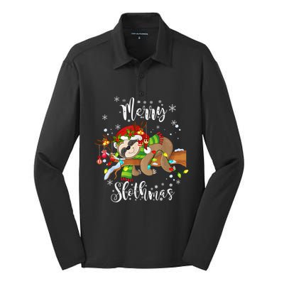 Merry Slothmas Funny Xmas Christmas Pajamas For Sloth Lovers Gift Silk Touch Performance Long Sleeve Polo