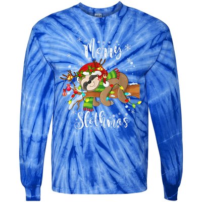 Merry Slothmas Funny Xmas Christmas Pajamas For Sloth Lovers Gift Tie-Dye Long Sleeve Shirt