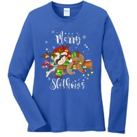 Merry Slothmas Funny Xmas Christmas Pajamas For Sloth Lovers Gift Ladies Long Sleeve Shirt