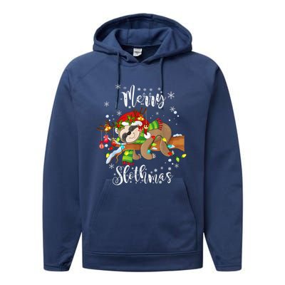 Merry Slothmas Funny Xmas Christmas Pajamas For Sloth Lovers Gift Performance Fleece Hoodie