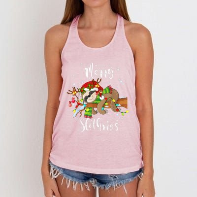 Merry Slothmas Funny Xmas Christmas Pajamas For Sloth Lovers Gift Women's Knotted Racerback Tank