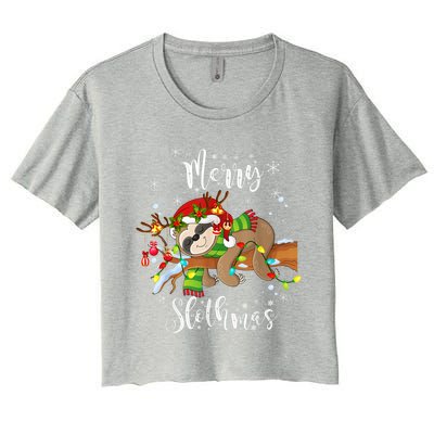 Merry Slothmas Funny Xmas Christmas Pajamas For Sloth Lovers Gift Women's Crop Top Tee