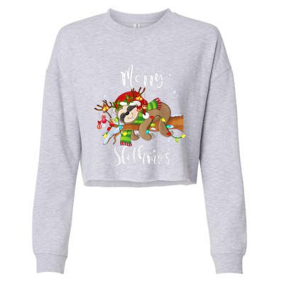 Merry Slothmas Funny Xmas Christmas Pajamas For Sloth Lovers Gift Cropped Pullover Crew