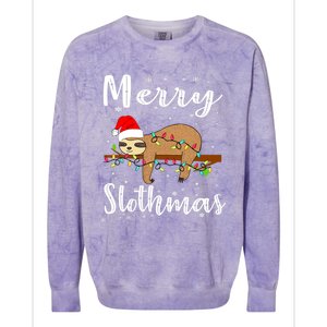 Merry Slothmas Funny Christmas Lights Pajama For Sloth Lover Gift Colorblast Crewneck Sweatshirt