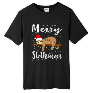 Merry Slothmas Funny Christmas Lights Pajama For Sloth Lover Gift Tall Fusion ChromaSoft Performance T-Shirt