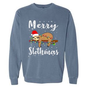 Merry Slothmas Funny Christmas Lights Pajama For Sloth Lover Gift Garment-Dyed Sweatshirt