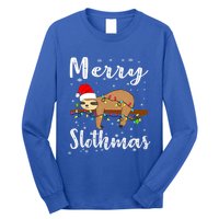 Merry Slothmas Funny Christmas Lights Pajama For Sloth Lover Gift Long Sleeve Shirt