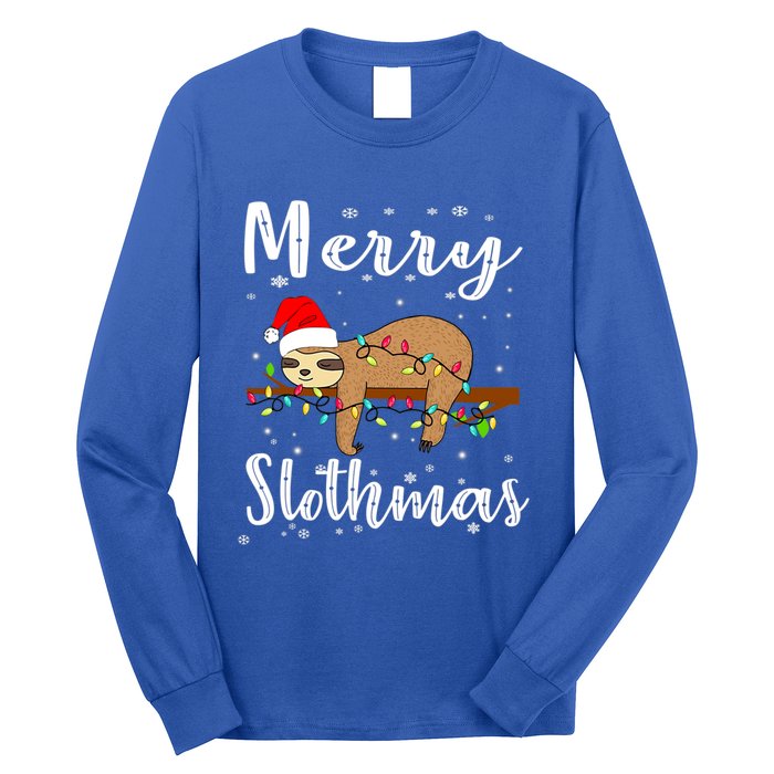 Merry Slothmas Funny Christmas Lights Pajama For Sloth Lover Gift Long Sleeve Shirt