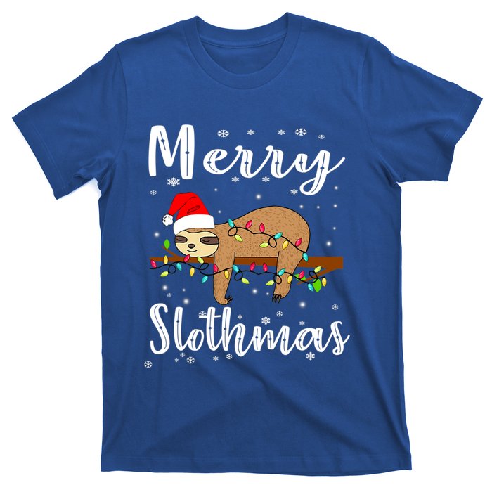 Merry Slothmas Funny Christmas Lights Pajama For Sloth Lover Gift T-Shirt