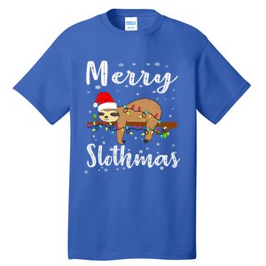 Merry Slothmas Funny Christmas Lights Pajama For Sloth Lover Gift Tall T-Shirt