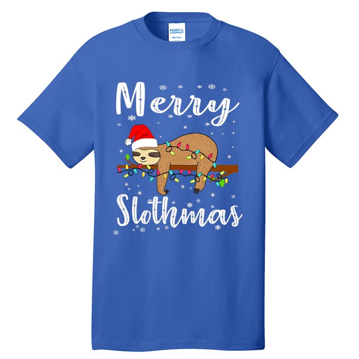 Merry Slothmas Funny Christmas Lights Pajama For Sloth Lover Gift Tall T-Shirt