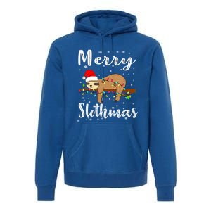 Merry Slothmas Funny Christmas Lights Pajama For Sloth Lover Gift Premium Hoodie