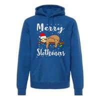 Merry Slothmas Funny Christmas Lights Pajama For Sloth Lover Gift Premium Hoodie