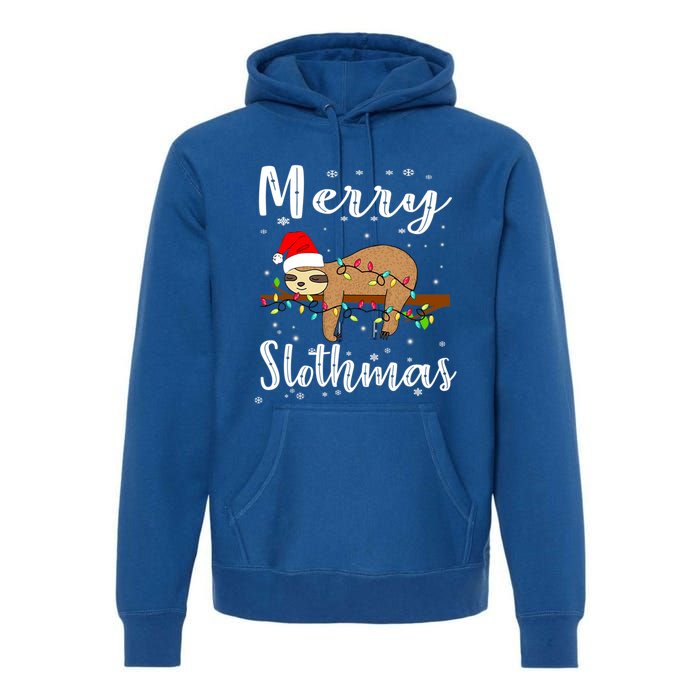 Merry Slothmas Funny Christmas Lights Pajama For Sloth Lover Gift Premium Hoodie