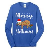 Merry Slothmas Funny Christmas Lights Pajama For Sloth Lover Gift Tall Long Sleeve T-Shirt