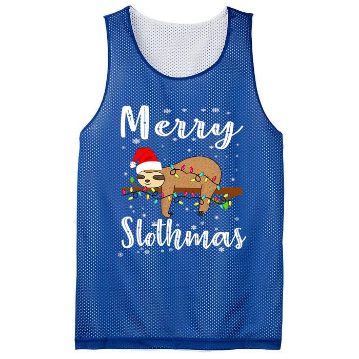 Merry Slothmas Funny Christmas Lights Pajama For Sloth Lover Gift Mesh Reversible Basketball Jersey Tank