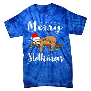 Merry Slothmas Funny Christmas Lights Pajama For Sloth Lover Gift Tie-Dye T-Shirt