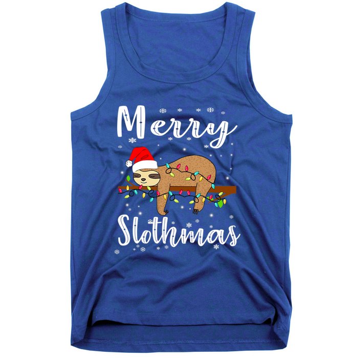 Merry Slothmas Funny Christmas Lights Pajama For Sloth Lover Gift Tank Top