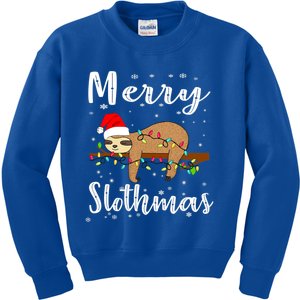 Merry Slothmas Funny Christmas Lights Pajama For Sloth Lover Gift Kids Sweatshirt