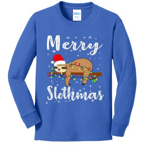 Merry Slothmas Funny Christmas Lights Pajama For Sloth Lover Gift Kids Long Sleeve Shirt