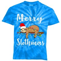 Merry Slothmas Funny Christmas Lights Pajama For Sloth Lover Gift Kids Tie-Dye T-Shirt