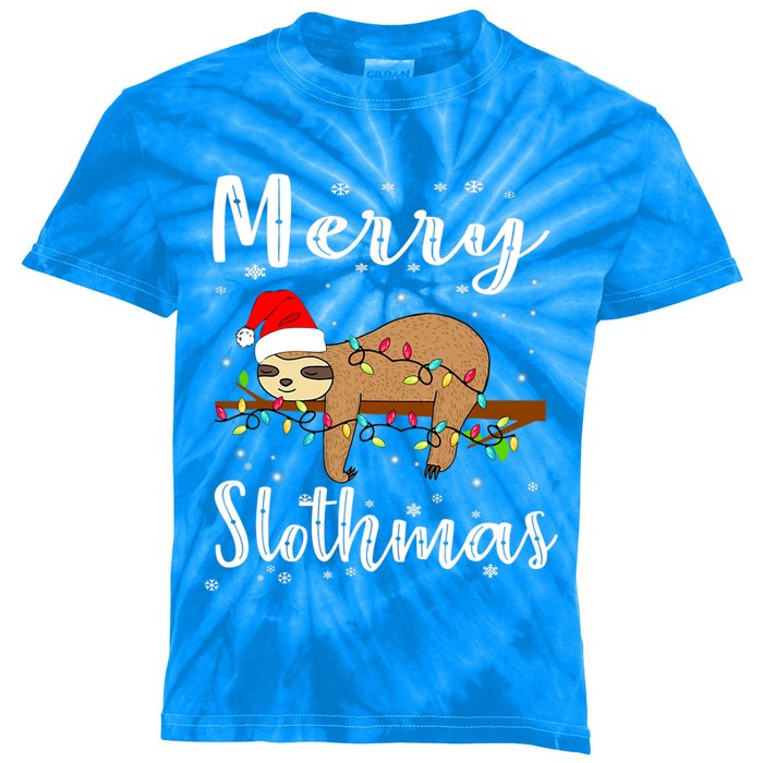 Merry Slothmas Funny Christmas Lights Pajama For Sloth Lover Gift Kids Tie-Dye T-Shirt