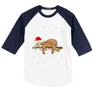 Merry Slothmas Funny Christmas Lights Pajama For Sloth Lover Gift Baseball Sleeve Shirt