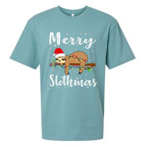 Merry Slothmas Funny Christmas Lights Pajama For Sloth Lover Gift Sueded Cloud Jersey T-Shirt