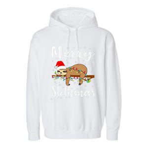 Merry Slothmas Funny Christmas Lights Pajama For Sloth Lover Gift Garment-Dyed Fleece Hoodie