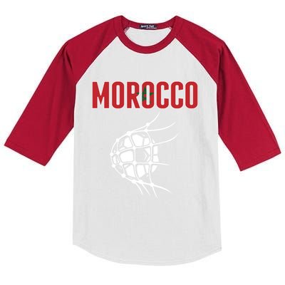 Morocco Soccer Fans Jersey Great Gift Moroccan Flag Football In Net Great Gift Kids Colorblock Raglan Jersey