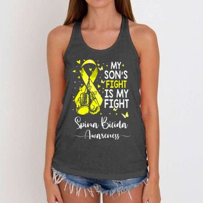 My Son's Fight Is My Fight Spina Bifida Awareness Women's Knotted Racerback Tank