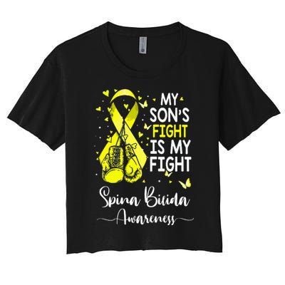 My Son's Fight Is My Fight Spina Bifida Awareness Women's Crop Top Tee