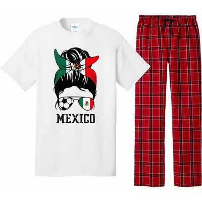 Mexican Soccer Girl Mom Messy Bun Mexico Flag Football Fan Pajama Set