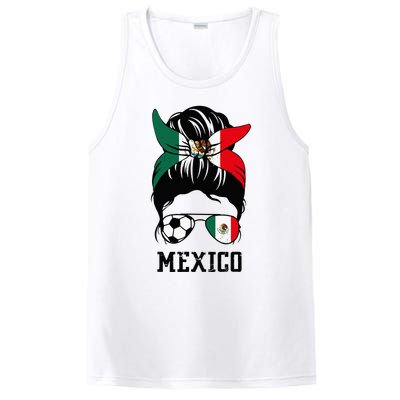 Mexican Soccer Girl Mom Messy Bun Mexico Flag Football Fan PosiCharge Competitor Tank