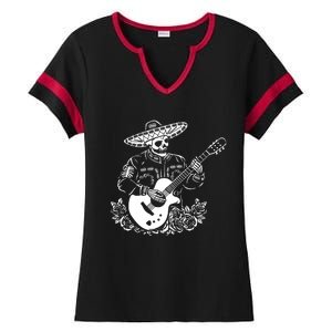 Mariachi Skeleton Guitar Racerback Ladies Halftime Notch Neck Tee