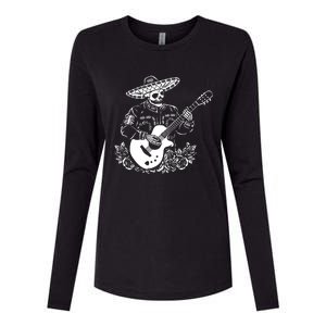 Mariachi Skeleton Guitar Racerback Womens Cotton Relaxed Long Sleeve T-Shirt