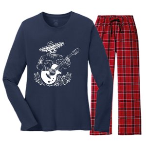 Mariachi Skeleton Guitar Racerback Women's Long Sleeve Flannel Pajama Set 