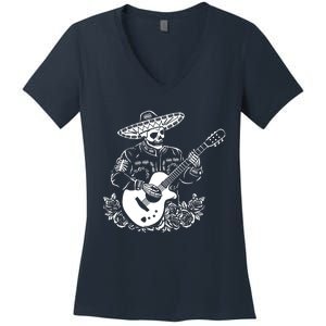 Mariachi Skeleton Guitar Racerback Women's V-Neck T-Shirt