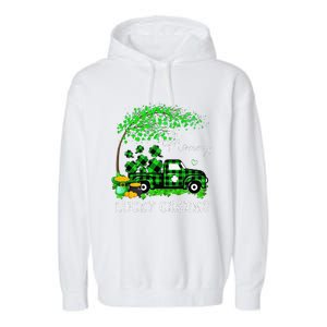 Mommy Shamrock Graphic Truck St Patricks Day Garment-Dyed Fleece Hoodie