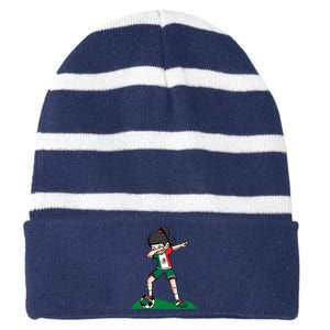 Mexico Soccer Girl Dabbing Striped Beanie with Solid Band