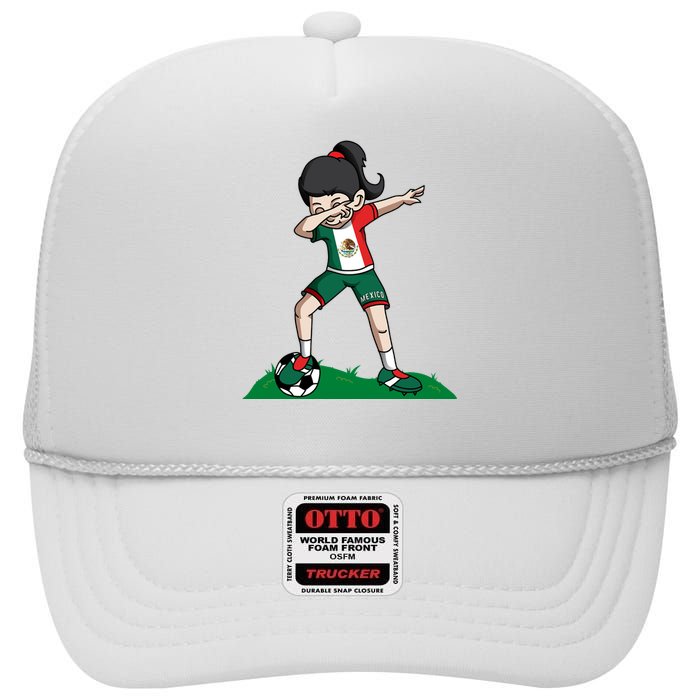 Mexico Soccer Girl Dabbing High Crown Mesh Back Trucker Hat