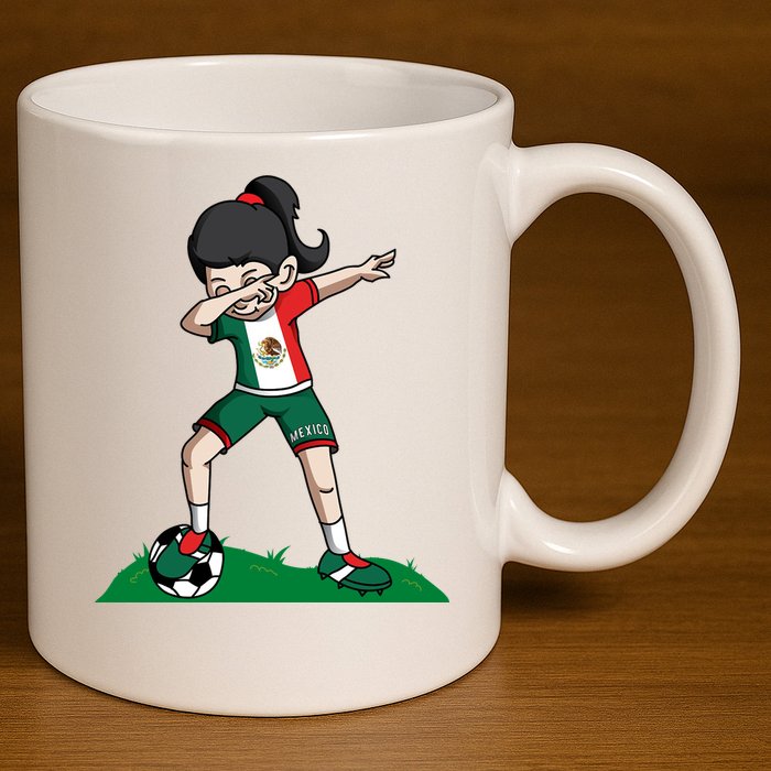 Mexico Soccer Girl Dabbing 11oz C Handle Ceramic Mug