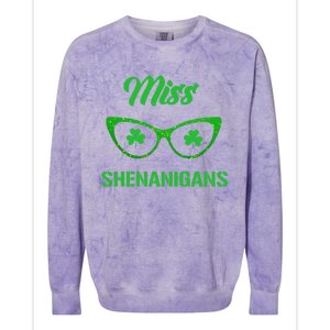 Miss Shenanigans Galasses Shamrock St Patrick's Day Party Cute Gift Colorblast Crewneck Sweatshirt