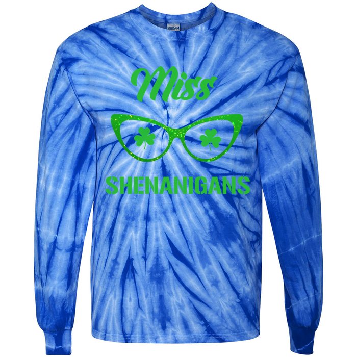 Miss Shenanigans Galasses Shamrock St Patrick's Day Party Cute Gift Tie-Dye Long Sleeve Shirt