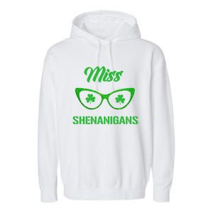 Miss Shenanigans Galasses Shamrock St Patrick's Day Party Cute Gift Garment-Dyed Fleece Hoodie