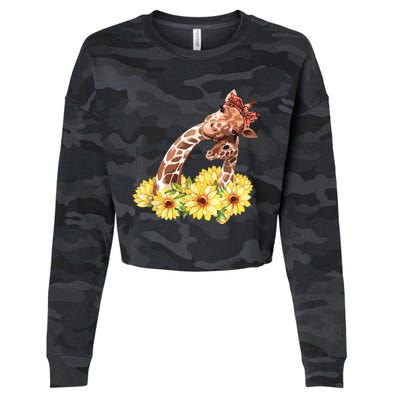 Mom Sunflower Gift Safari Africa Animal Giraffe Cropped Pullover Crew