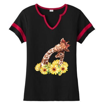 Mom Sunflower Gift Safari Africa Animal Giraffe Ladies Halftime Notch Neck Tee